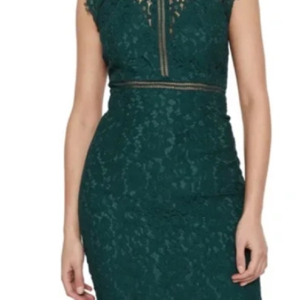 Bardot lace panel dress in hunter/emerald green EUC - Picture 3 of 16